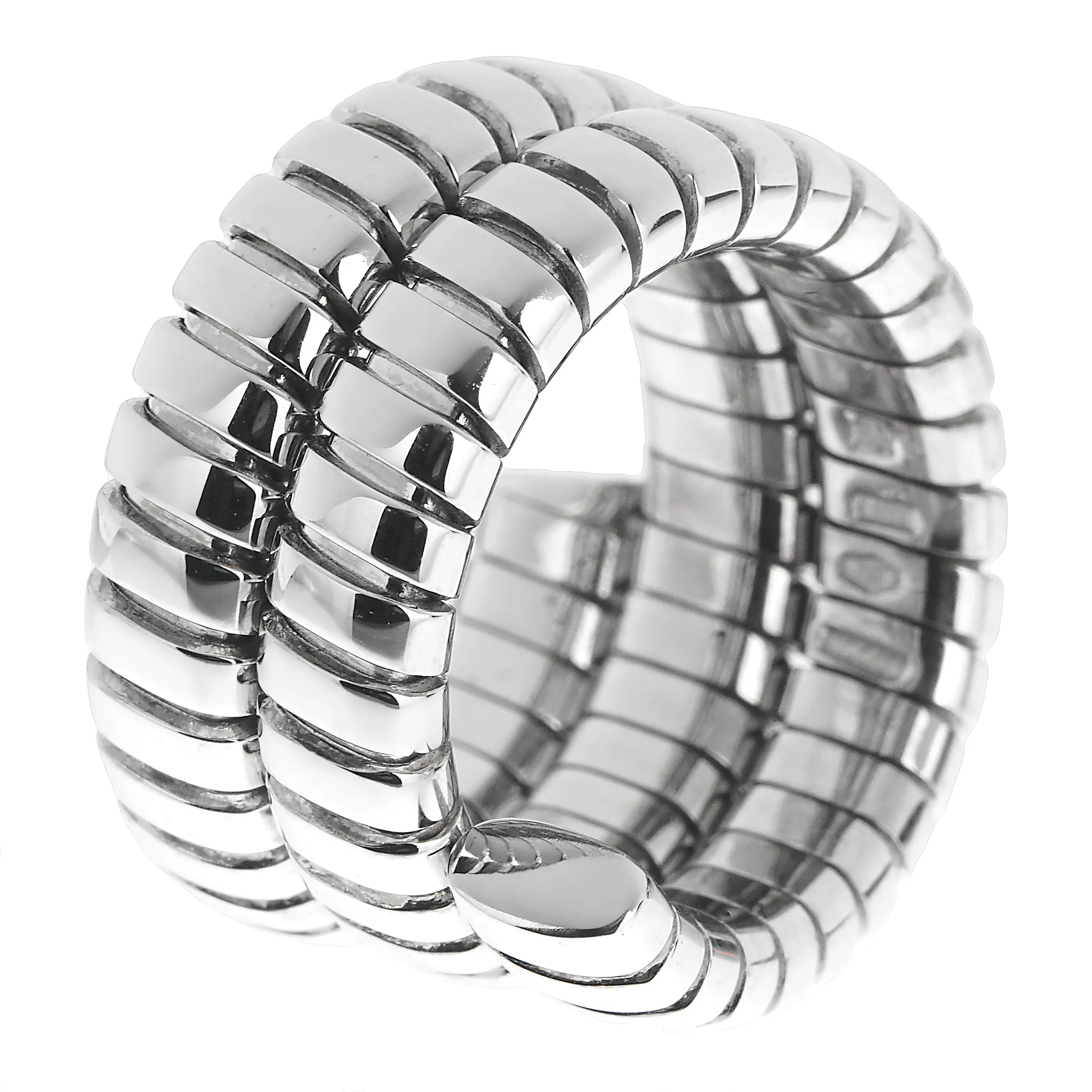 Bvlgari Tubogas Vintage 18k White Gold Triple Row Ring