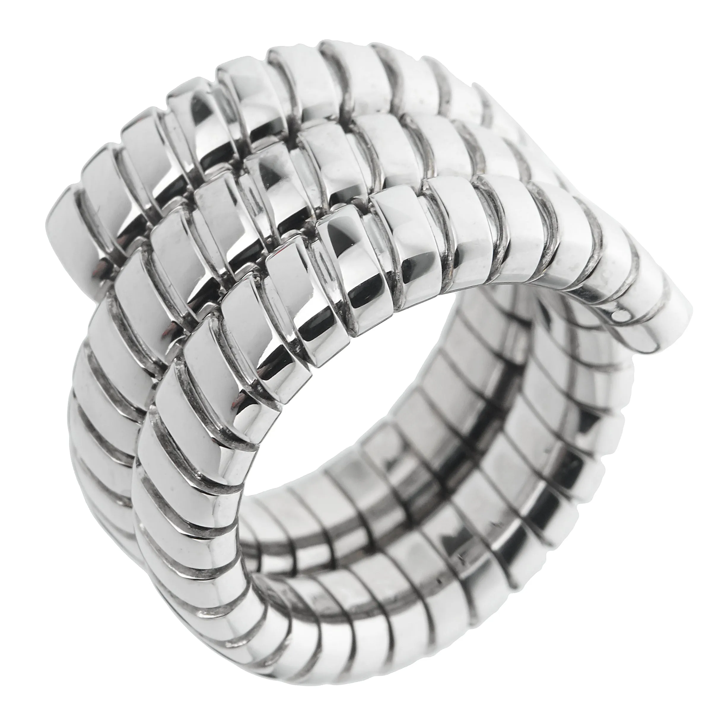 Bvlgari Tubogas Vintage 18k White Gold Triple Row Ring