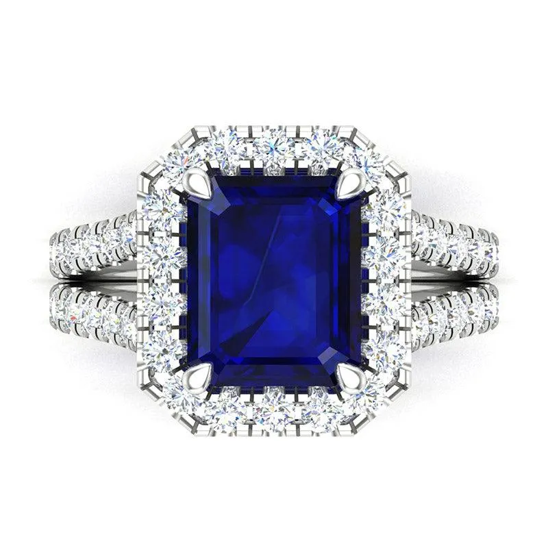 Carmel - Emerald Cut Ceylon Blue Sapphire and Diamond Ring