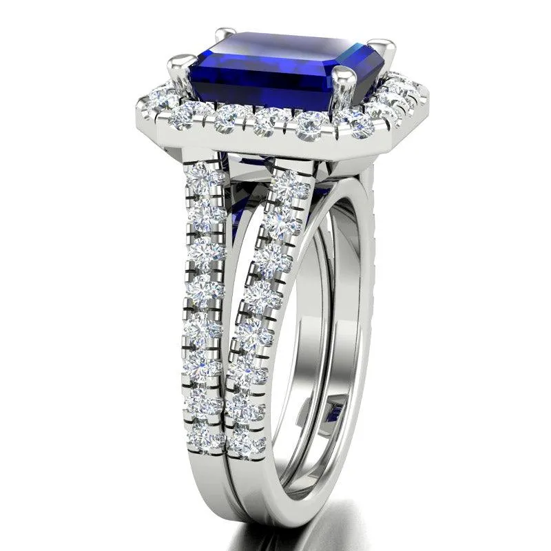Carmel - Emerald Cut Ceylon Blue Sapphire and Diamond Ring