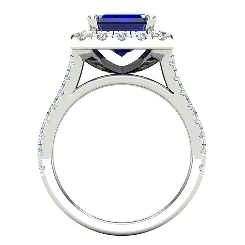 Carmel - Emerald Cut Ceylon Blue Sapphire and Diamond Ring