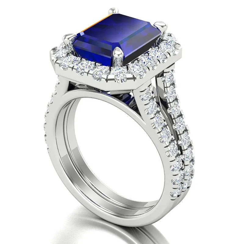 Carmel - Emerald Cut Ceylon Blue Sapphire and Diamond Ring