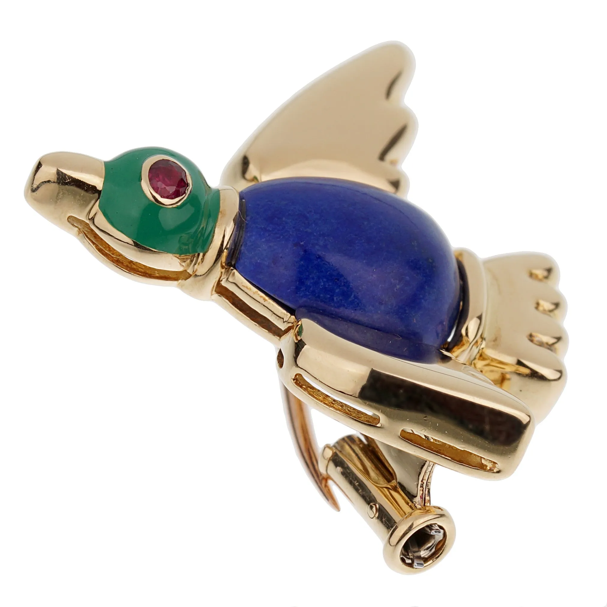 Cartier Vintage Lapis Lazuli Ruby Yellow Gold Bird Duck Pin Brooch
