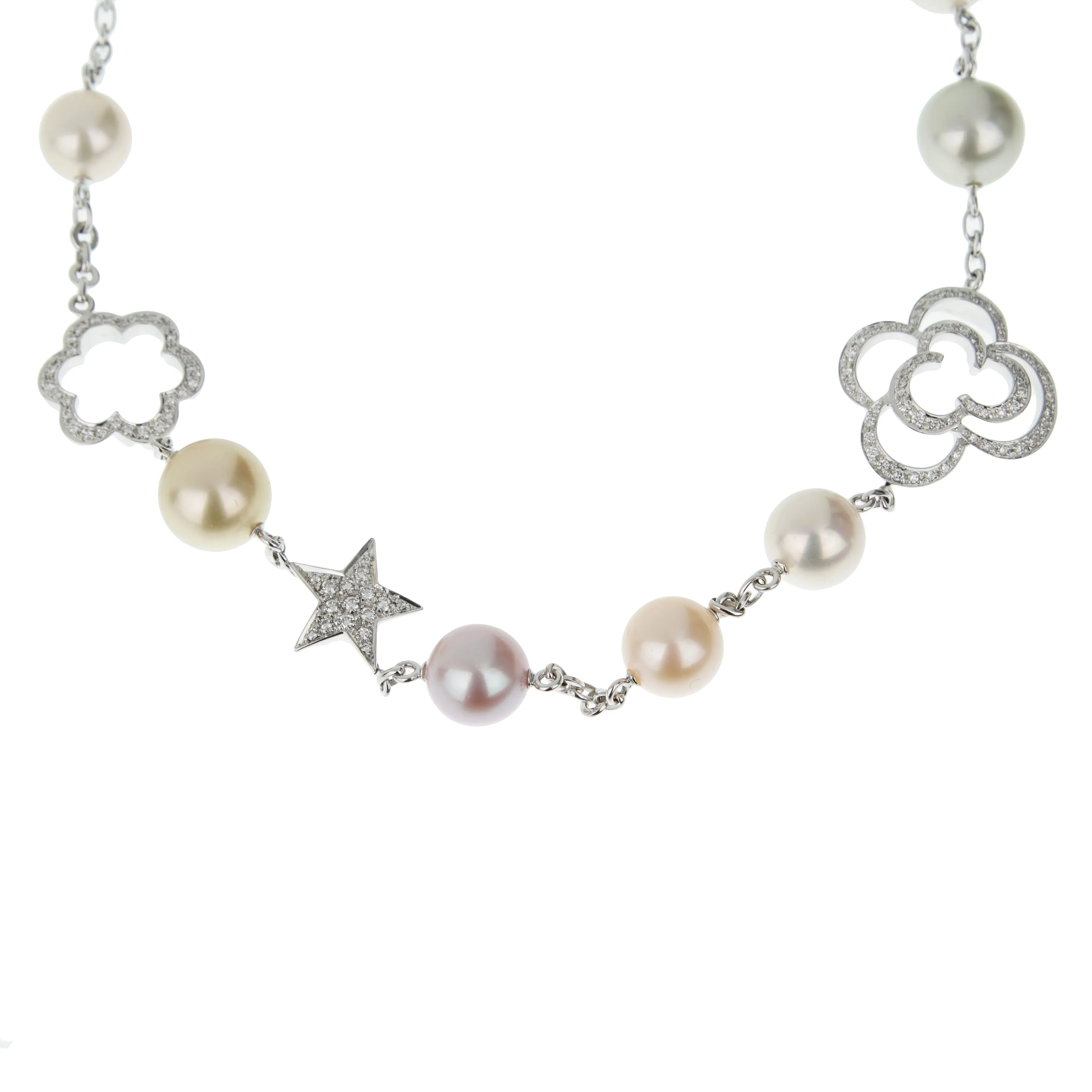 Chanel Camellia & Comete Motif Pearl Diamond White Gold Necklace