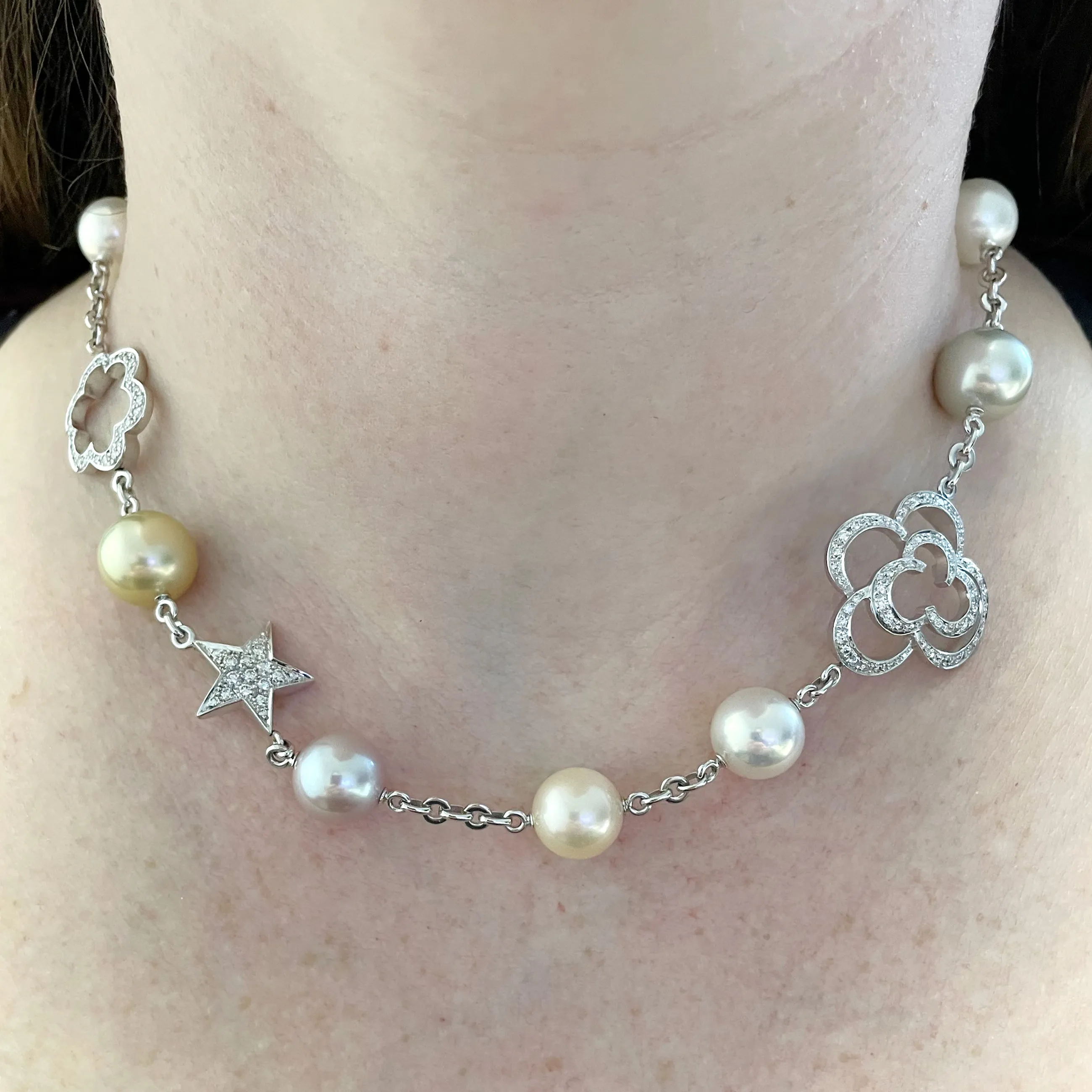 Chanel Camellia & Comete Motif Pearl Diamond White Gold Necklace