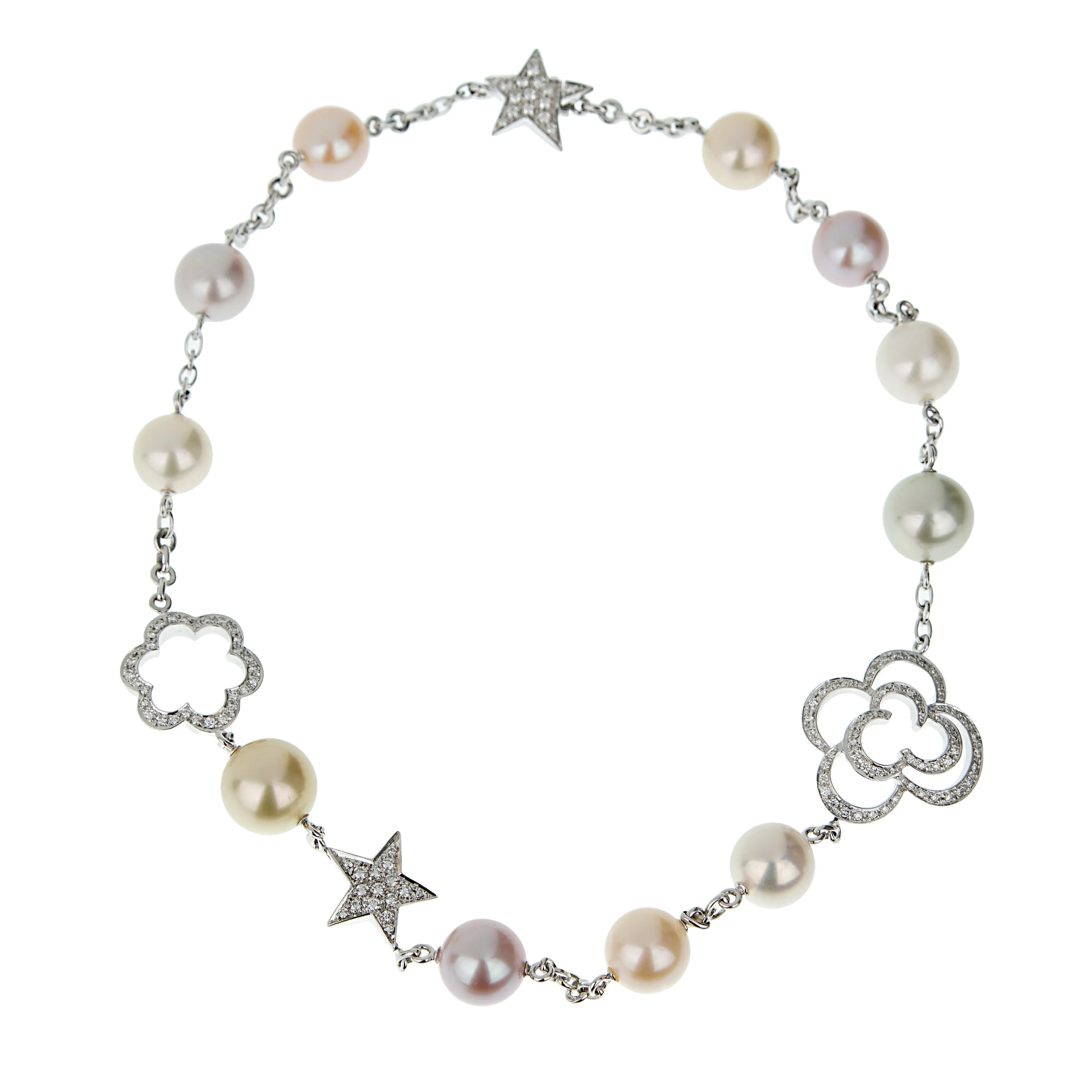 Chanel Camellia & Comete Motif Pearl Diamond White Gold Necklace