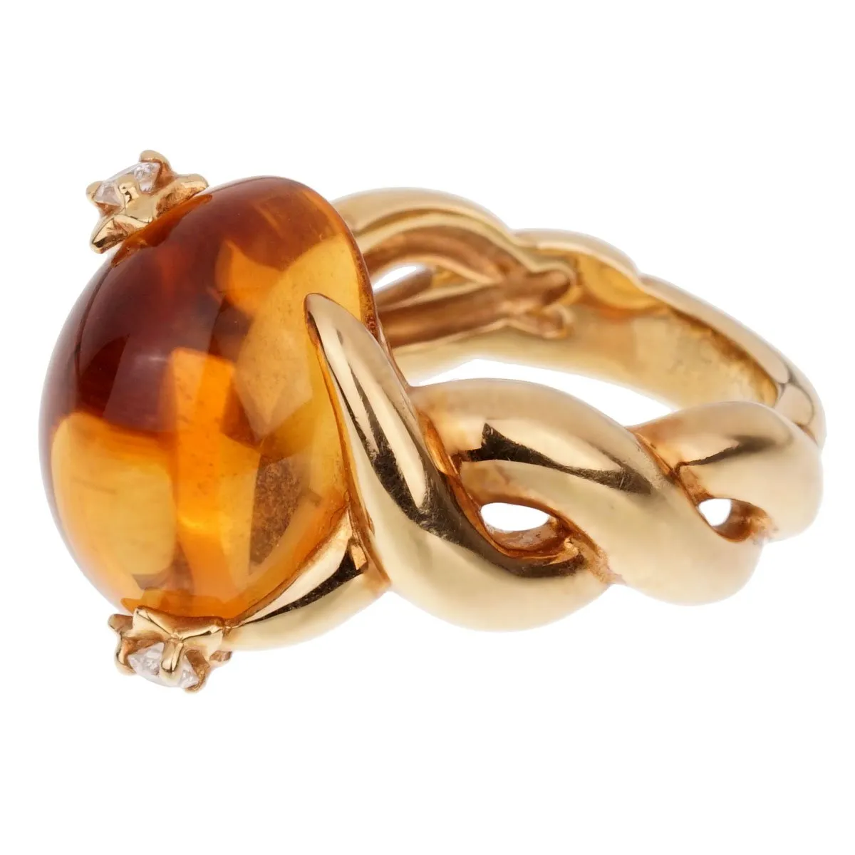 Chanel Comete Diamond Citrine Yellow Gold Ring Sz 6 1/4