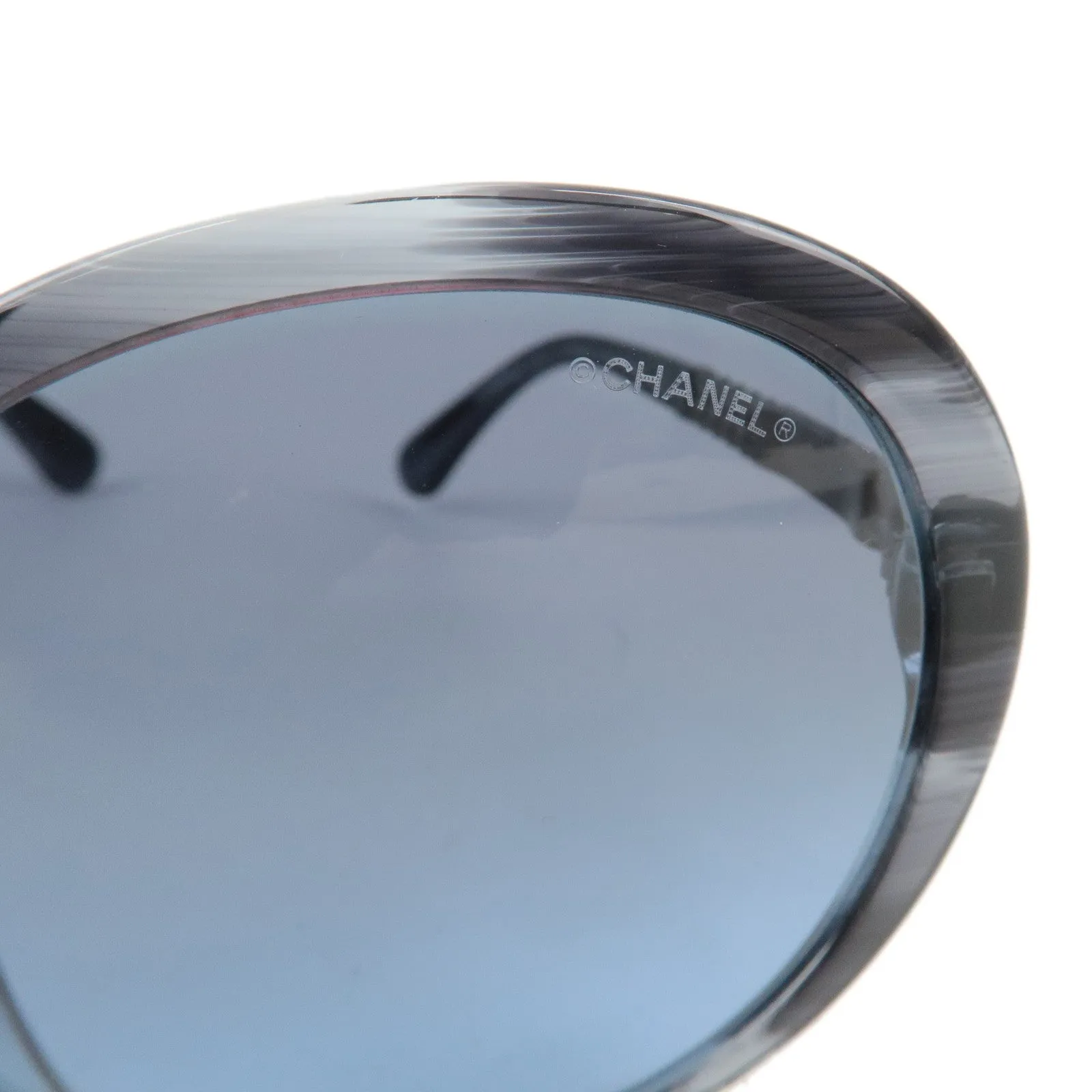CHANEL Plastic Metal Chain Motif Sunglasses 56E20 140 Black 5353-A Used