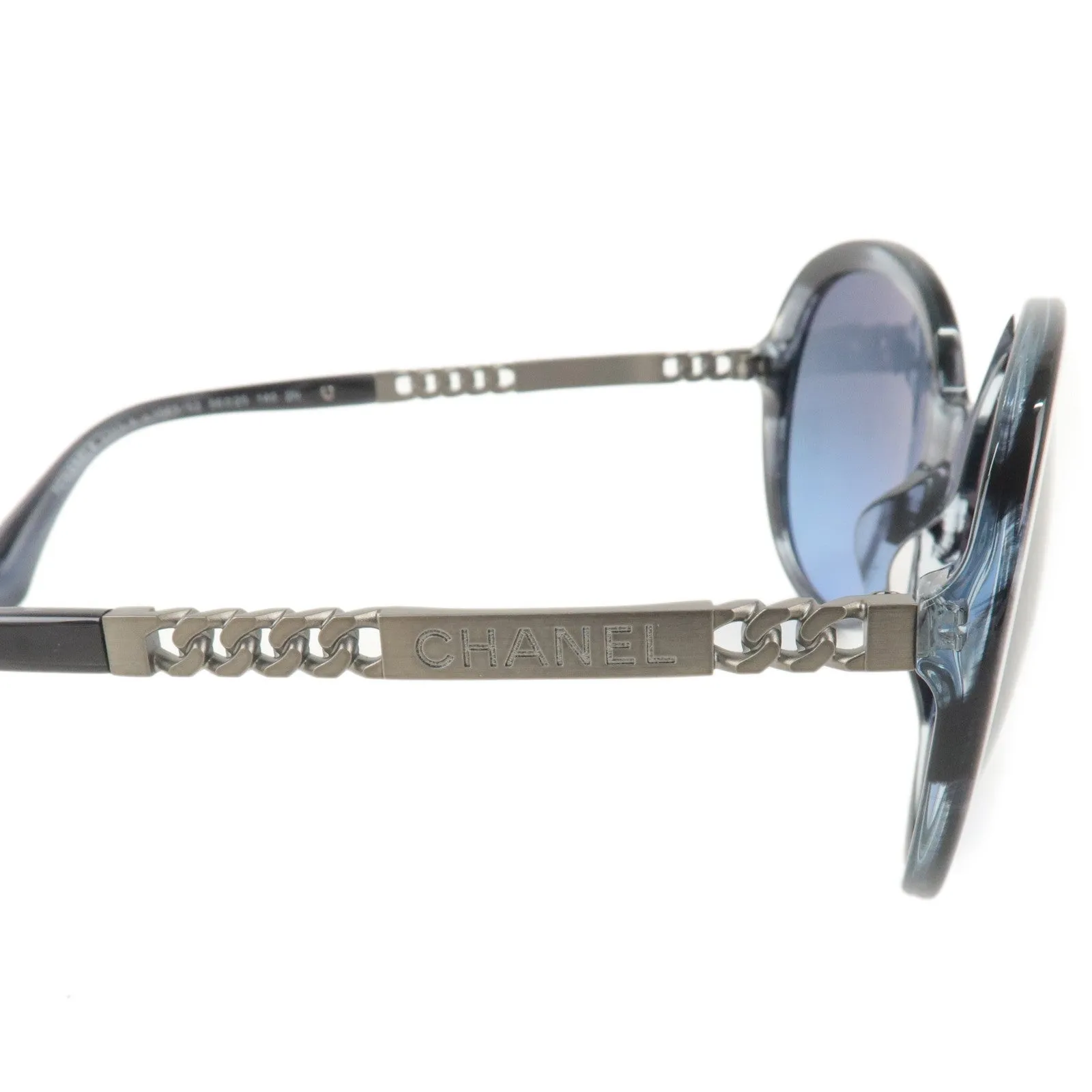CHANEL Plastic Metal Chain Motif Sunglasses 56E20 140 Black 5353-A Used