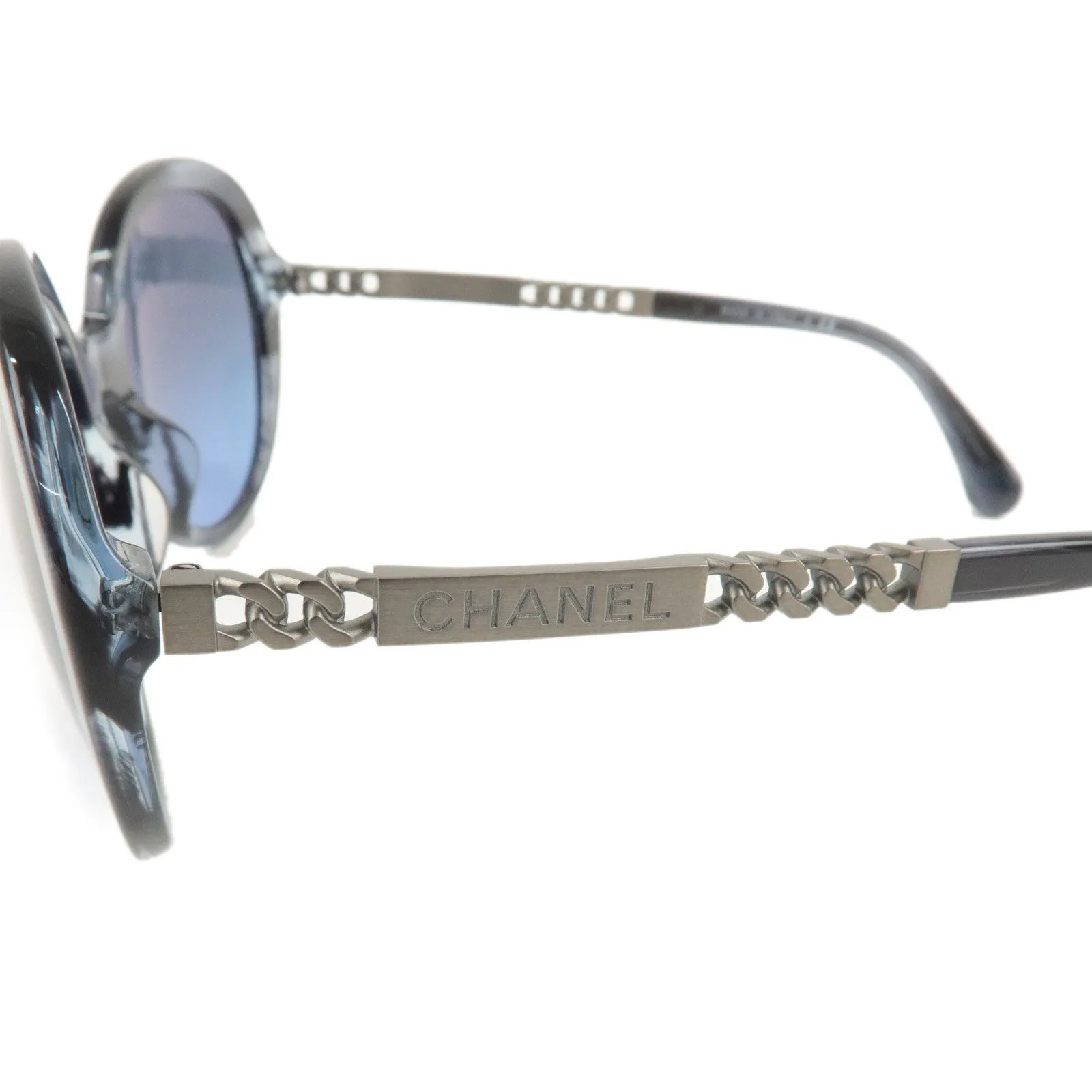 CHANEL Plastic Metal Chain Motif Sunglasses 56E20 140 Black 5353-A Used