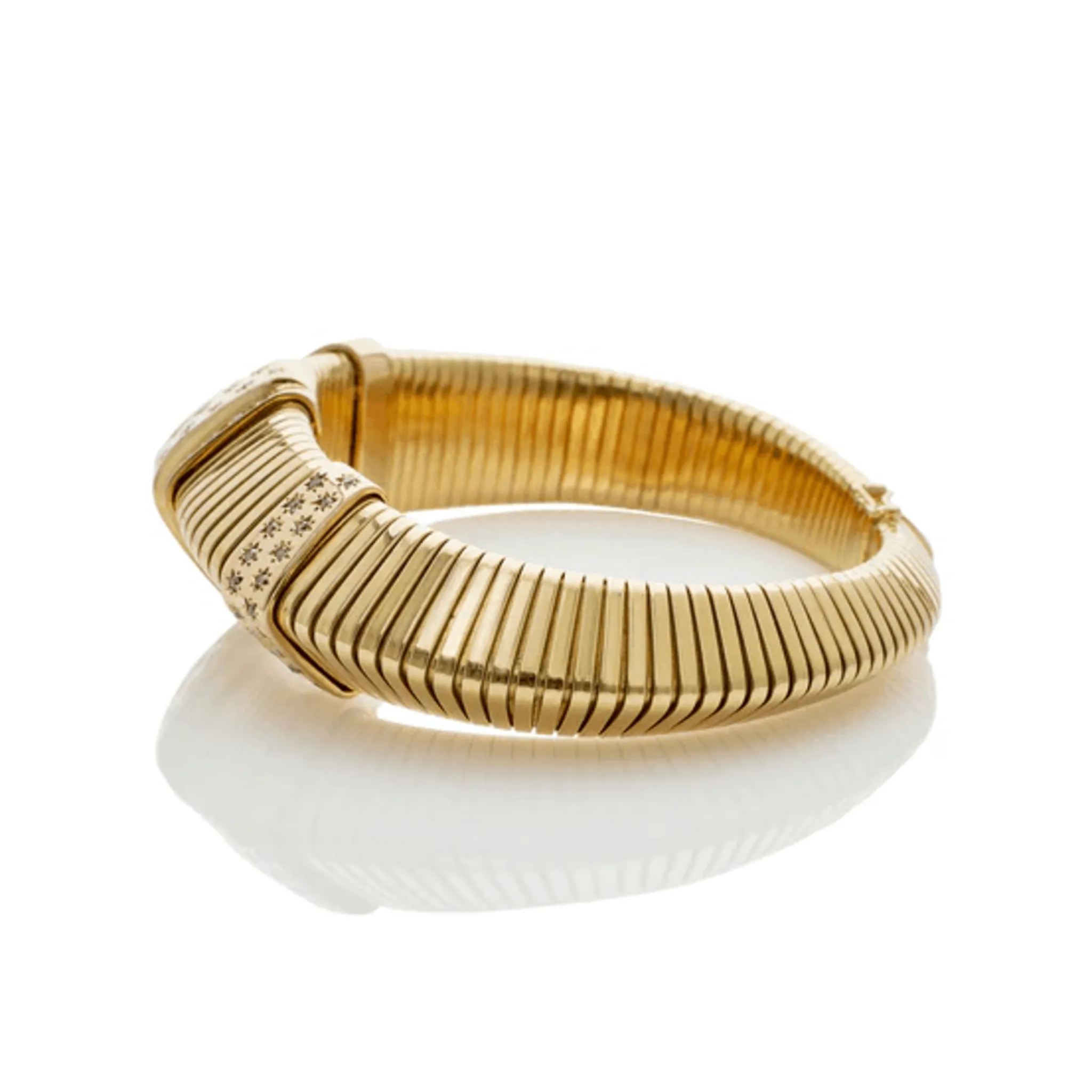 French Retro 18KT Yellow Gold Diamond Tubogas Bracelet