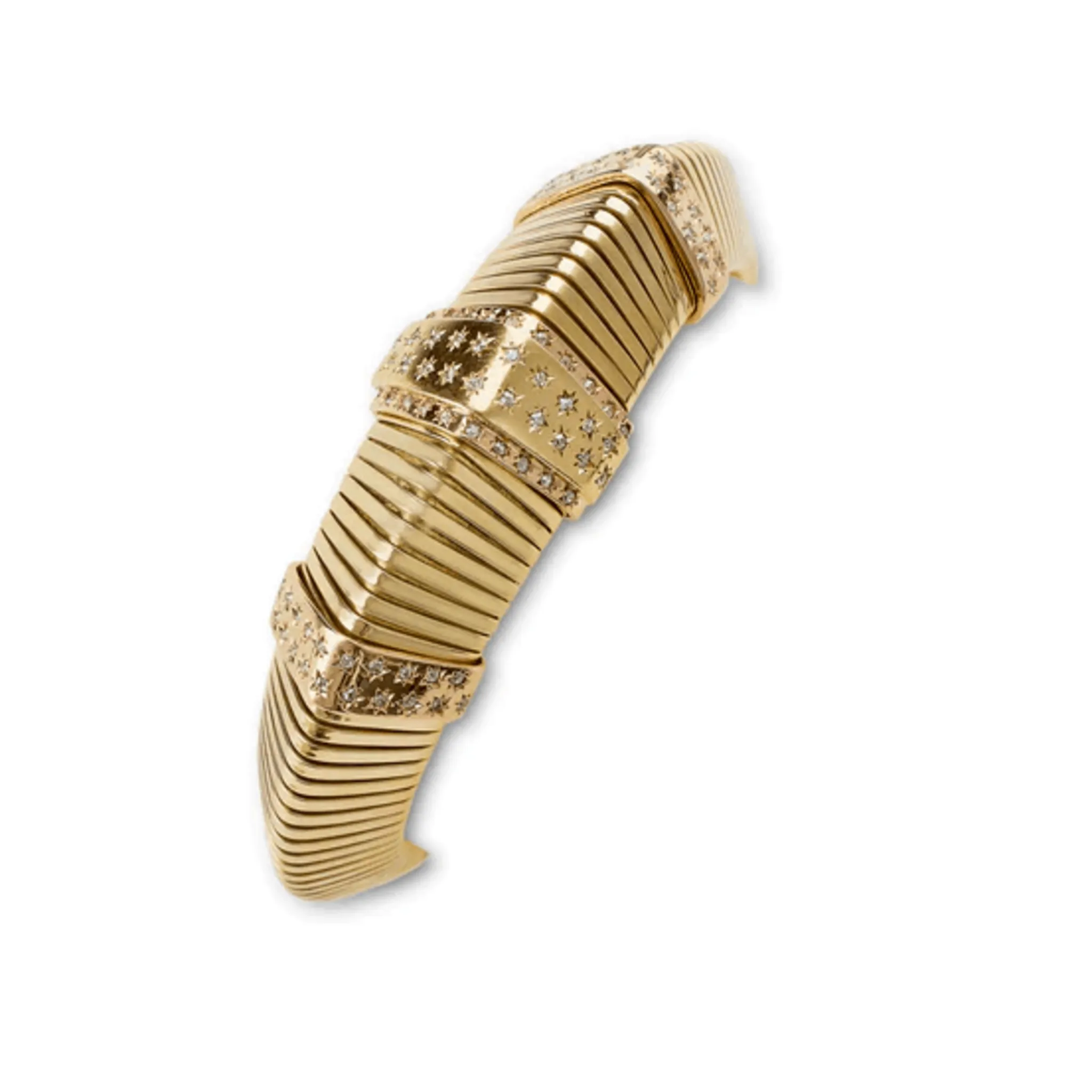 French Retro 18KT Yellow Gold Diamond Tubogas Bracelet