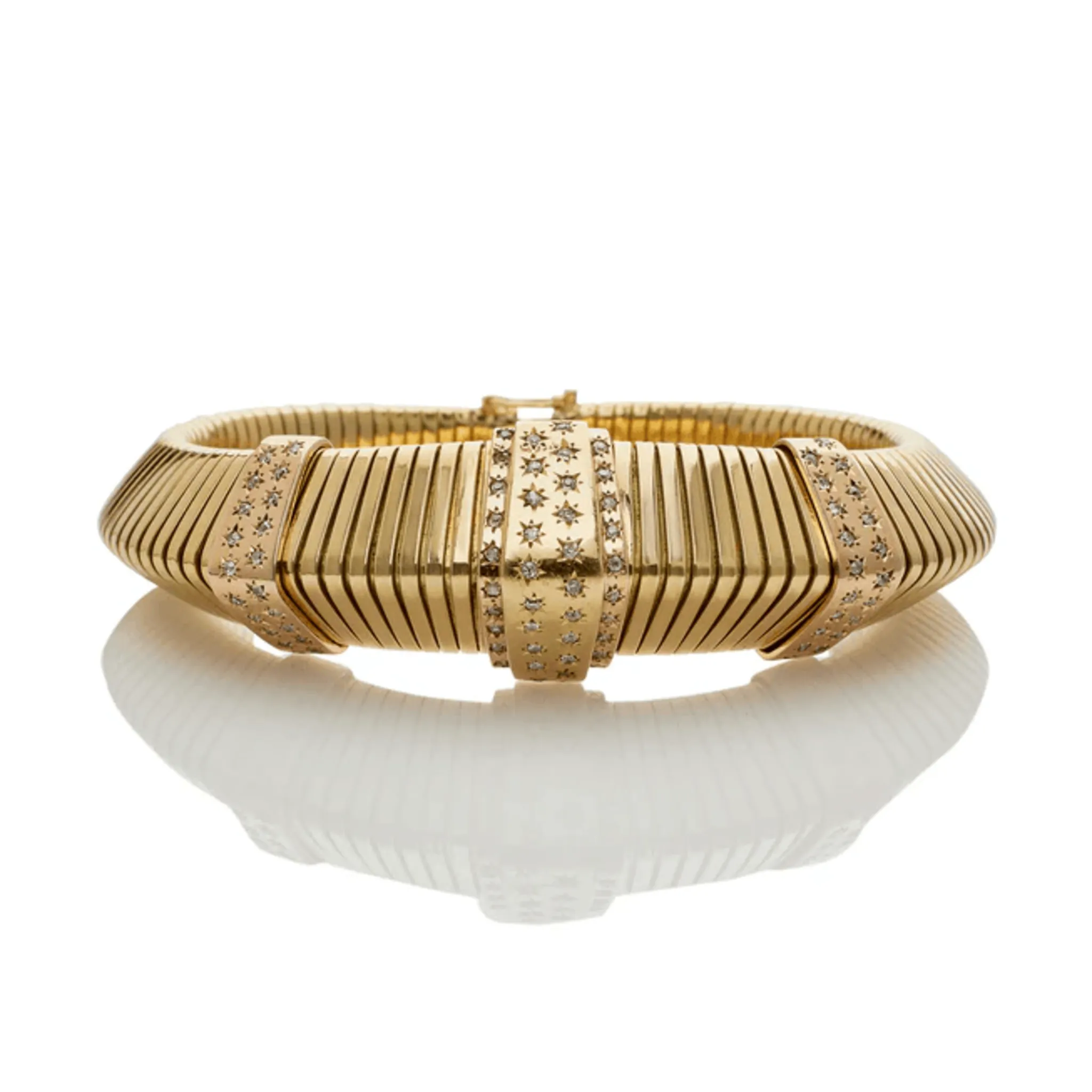 French Retro 18KT Yellow Gold Diamond Tubogas Bracelet