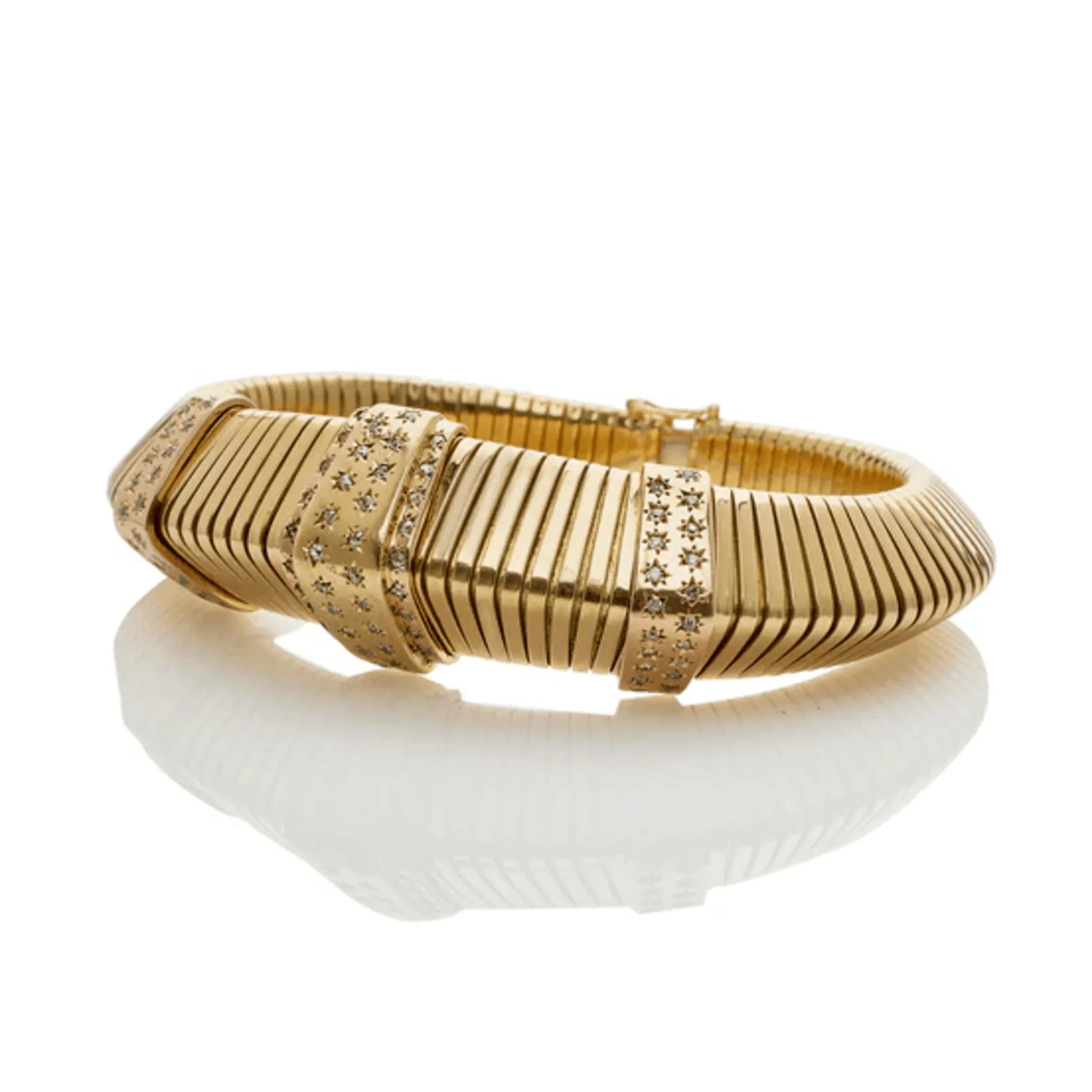 French Retro 18KT Yellow Gold Diamond Tubogas Bracelet