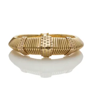 French Retro 18KT Yellow Gold Diamond Tubogas Bracelet