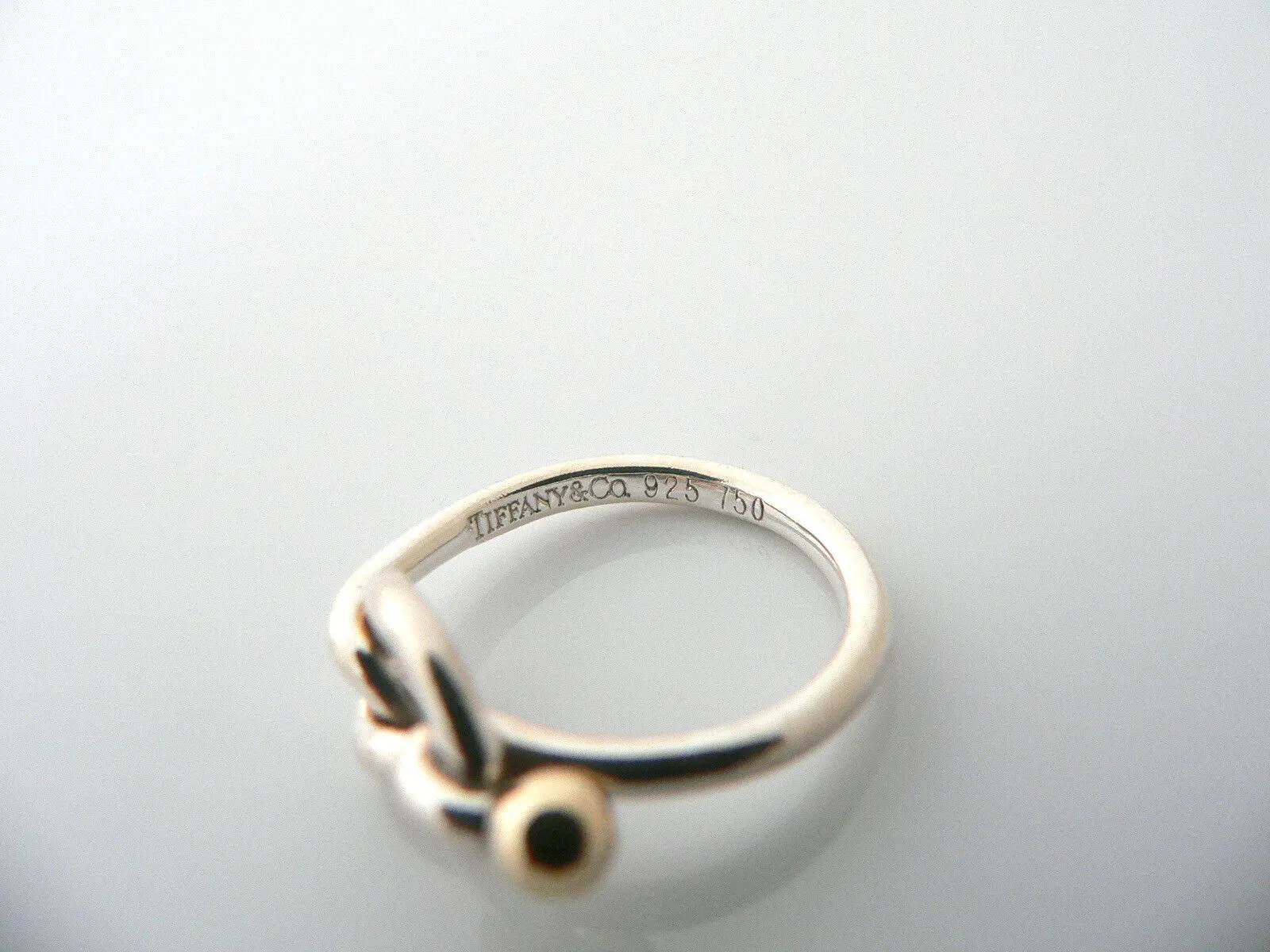 Tiffany & Co Silver 18K Gold Love Knot Ring Band Sz 5.75 Gift love Statement
