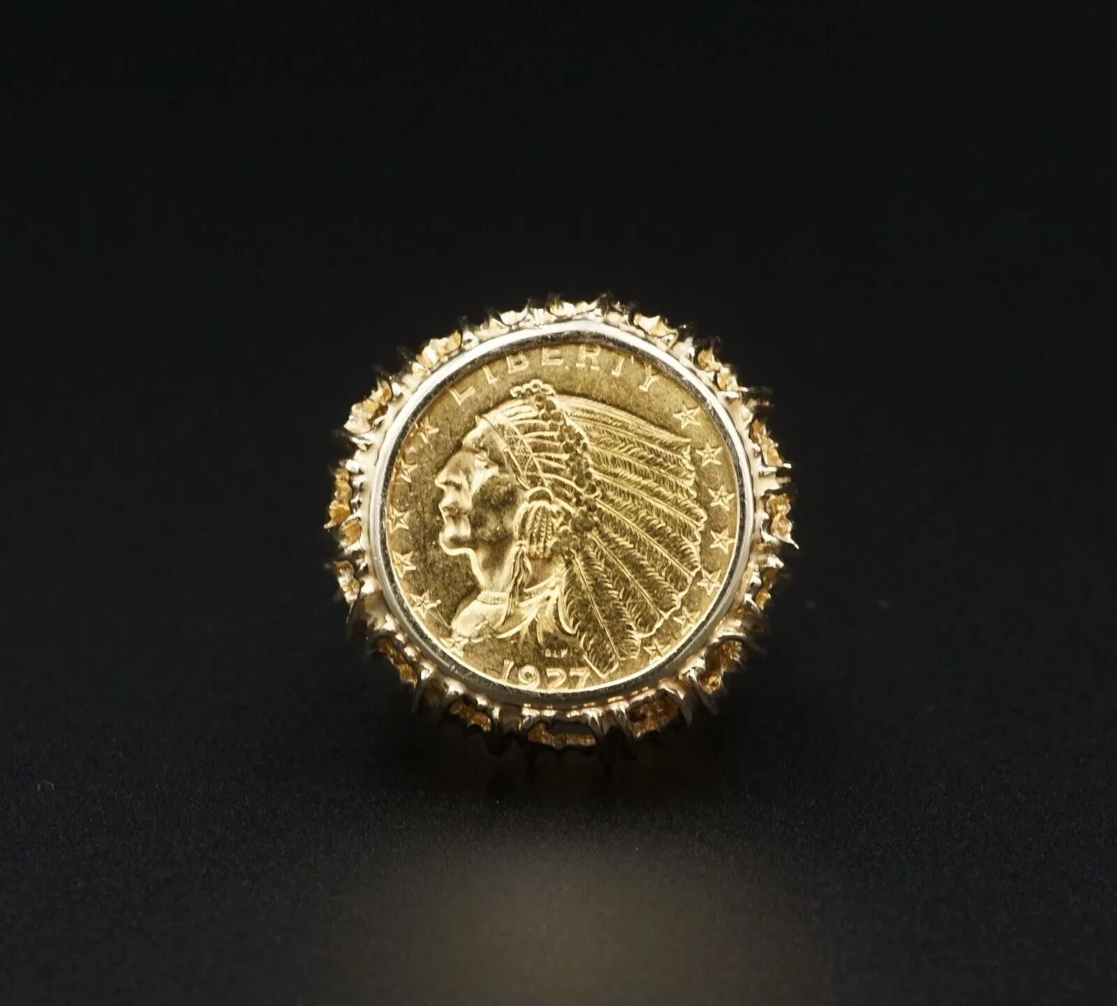 Vintage 14k 1927 $2.5 Indian Head Gold Coin Signet Ring Size 8 Artisan RG4291