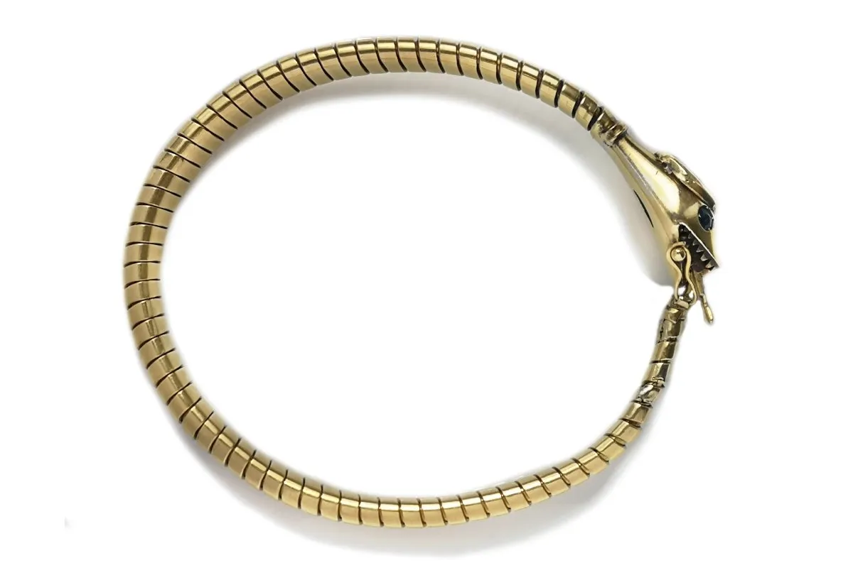 Vintage 1940s Tubogas Tourmaline & Sapphire Snake Ouoboros Bracelet