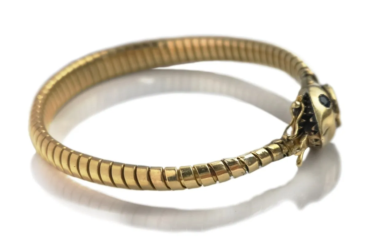 Vintage 1940s Tubogas Tourmaline & Sapphire Snake Ouoboros Bracelet