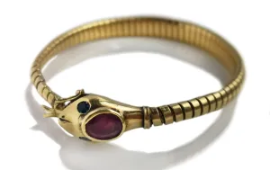 Vintage 1940s Tubogas Tourmaline & Sapphire Snake Ouoboros Bracelet