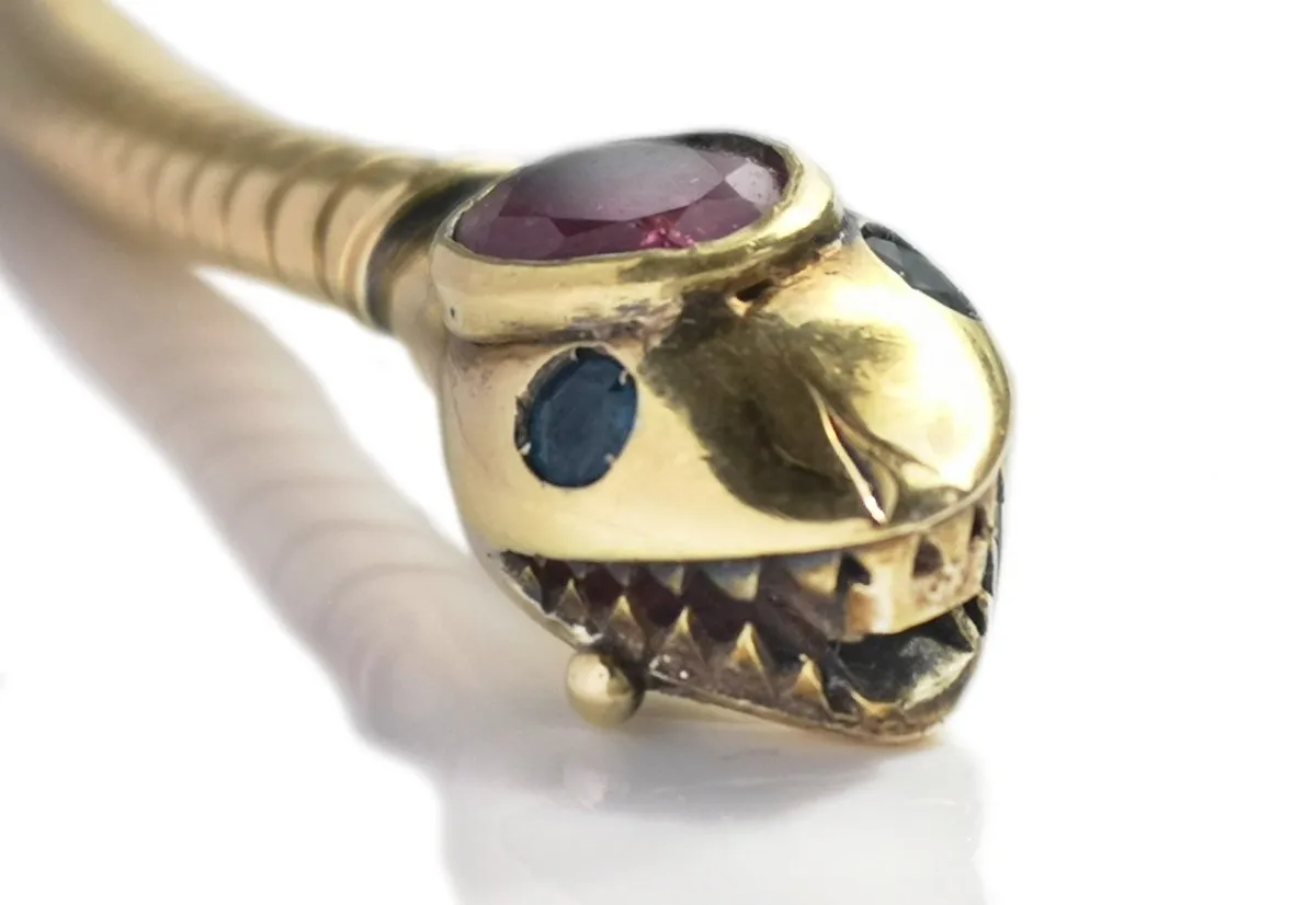 Vintage 1940s Tubogas Tourmaline & Sapphire Snake Ouoboros Bracelet